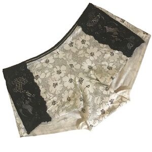 Soma Vanishing Edge Cotton with Lace Boy Short in Dotted Tropic Ivory, Small